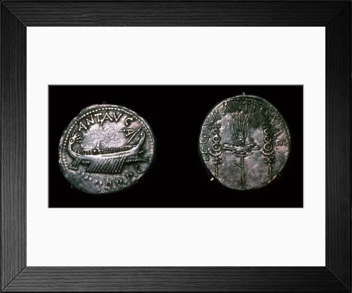 Framed Print : Silver Denarii of the Roman politician Mark Antony, 1st century BC Framed Print : Silver Denarii of the Roman politician Mark Antony, 1st century BC