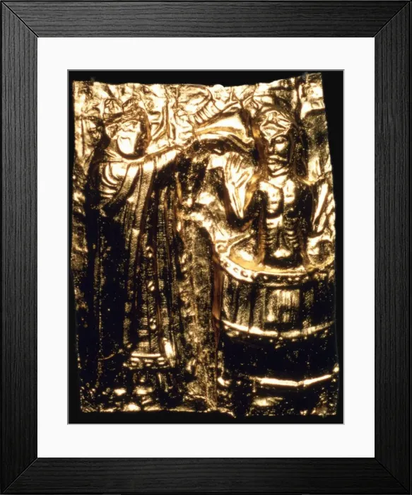 Framed Print : Gilt plaque of King Haralds baptism, 10th century