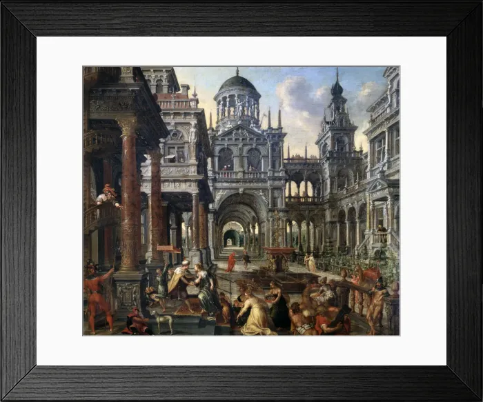 Framed Print : The Queen of Sheba before Solomon, 1601. Artist: Hans Vredeman de Vries Framed Print : The Queen of Sheba before Solomon, 1601. Artist: Hans Vredeman de Vries