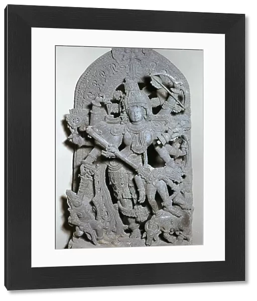Miniature of Durga killing the buffalo demon, 13th century
