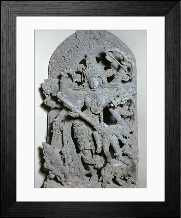 Framed Print : Miniature of Durga killing the buffalo demon, 13th century Framed Print : Miniature of Durga killing the buffalo demon, 13th century