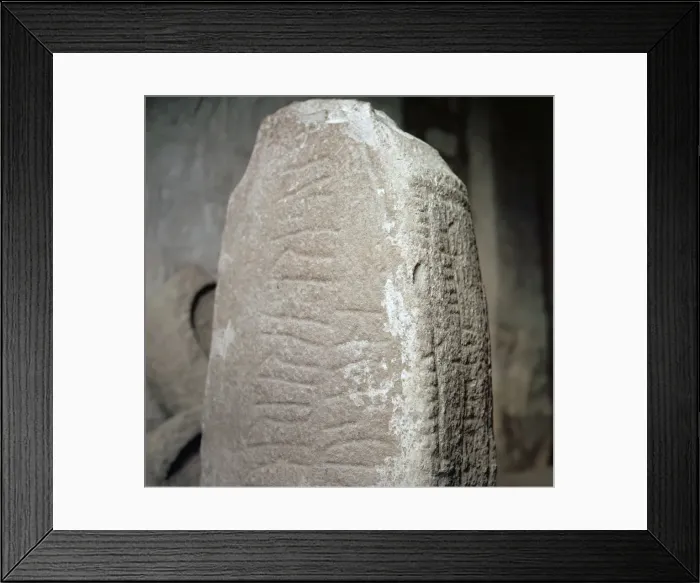 Framed Print : Earliest known example of Oghams and Runes in Ireland, 11th century