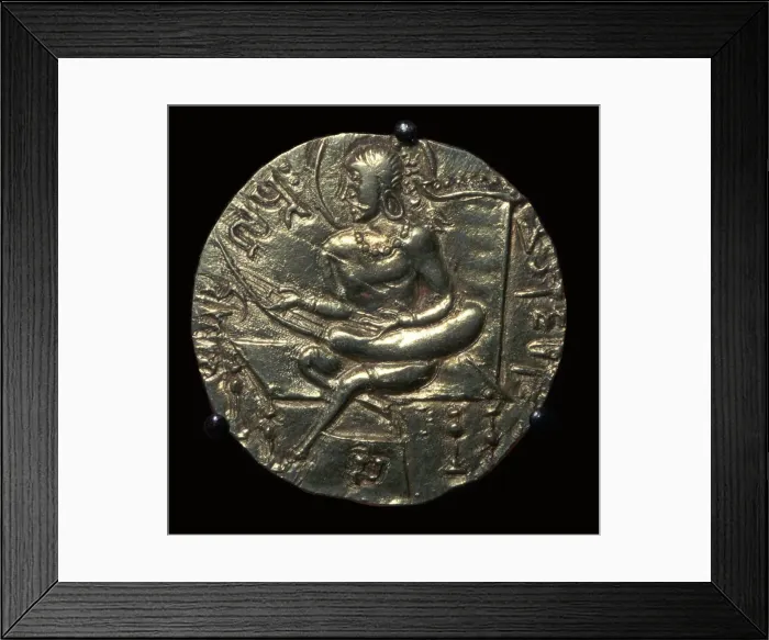 Framed Print : Gold coin of King Samudra Gupta, 4th century Framed Print : Gold coin of King Samudra Gupta, 4th century