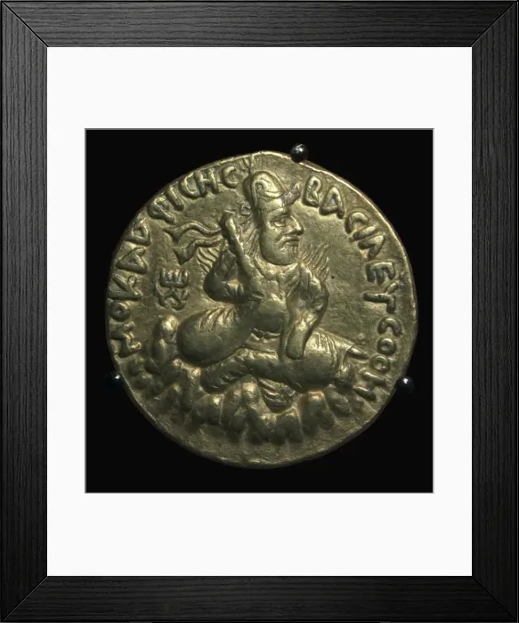 Framed Print : Gold coin of the Kushan emperor Vima Kadphises, 1st century Framed Print : Gold coin of the Kushan emperor Vima Kadphises, 1st century