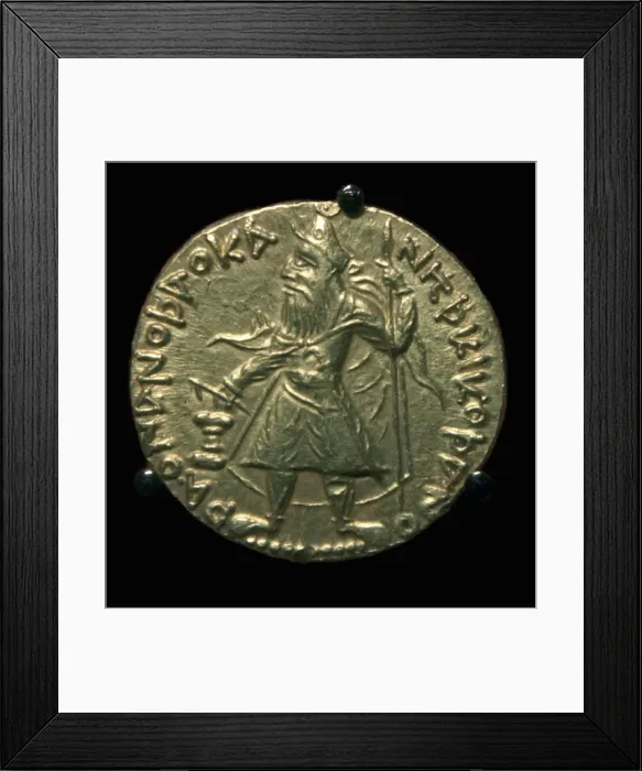 Framed Print : Gold coin of the Kushan King Huvishka, 2nd century Framed Print : Gold coin of the Kushan King Huvishka, 2nd century
