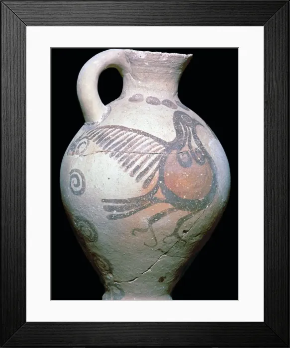 Framed Print : Cycladic jug with painted bird design Framed Print : Cycladic jug with painted bird design
