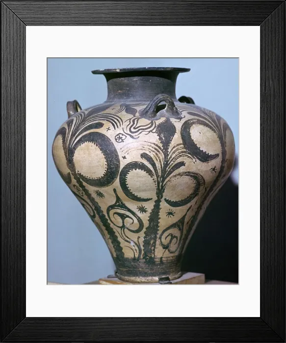 Framed Print : Mycenaean amphora with plant forms, 15th century Framed Print : Mycenaean amphora with plant forms, 15th century