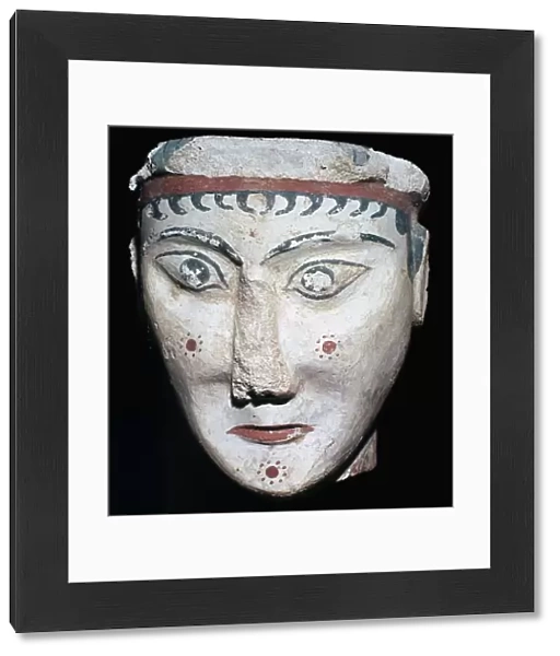 Painted Mycenaean plaster head, possibly of a Sphinx