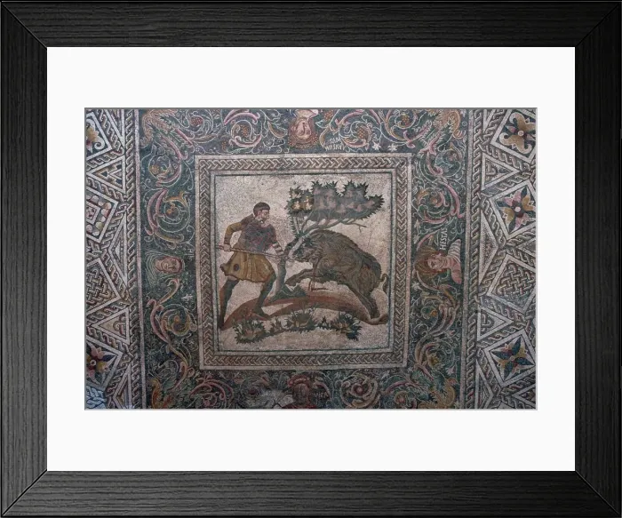 Framed Print : Roman mosaic of a boar hunt Framed Print : Roman mosaic of a boar hunt
