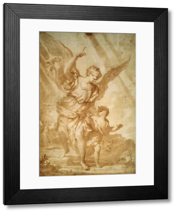 Framed Print : Guardian Angel, 17th century. Artist: Domenico Piola I Framed Print : Guardian Angel, 17th century. Artist: Domenico Piola I