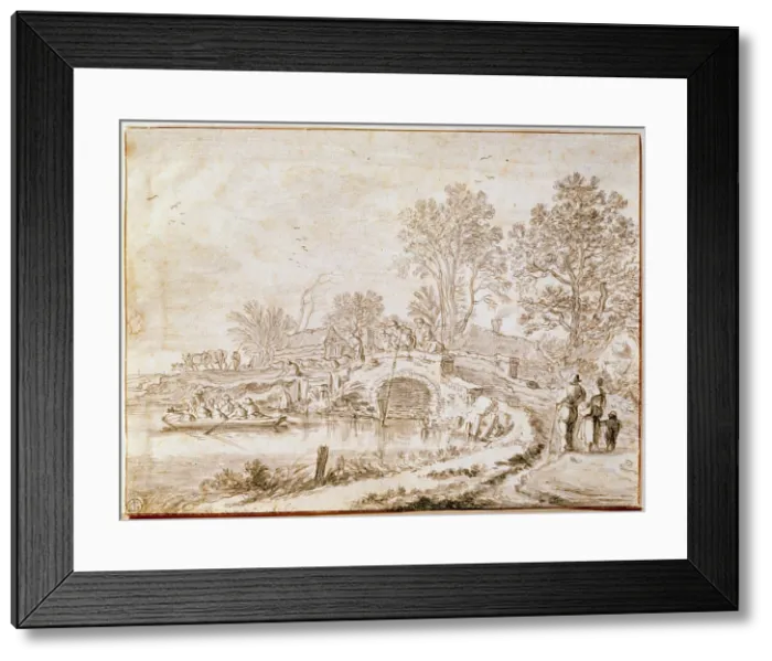 Framed Print : Bridge Over a Channel (Month of May), 1656. Artist: Pieter Molijn Framed Print : Bridge Over a Channel (Month of May), 1656. Artist: Pieter Molijn