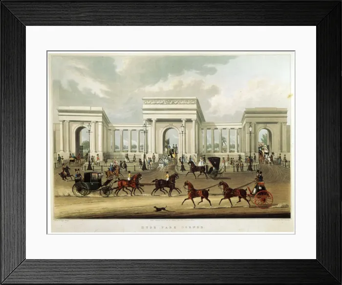Framed Print : Hyde Park Corner, 1828. Artist: Richard Rosenberg Framed Print : Hyde Park Corner, 1828. Artist: Richard Rosenberg