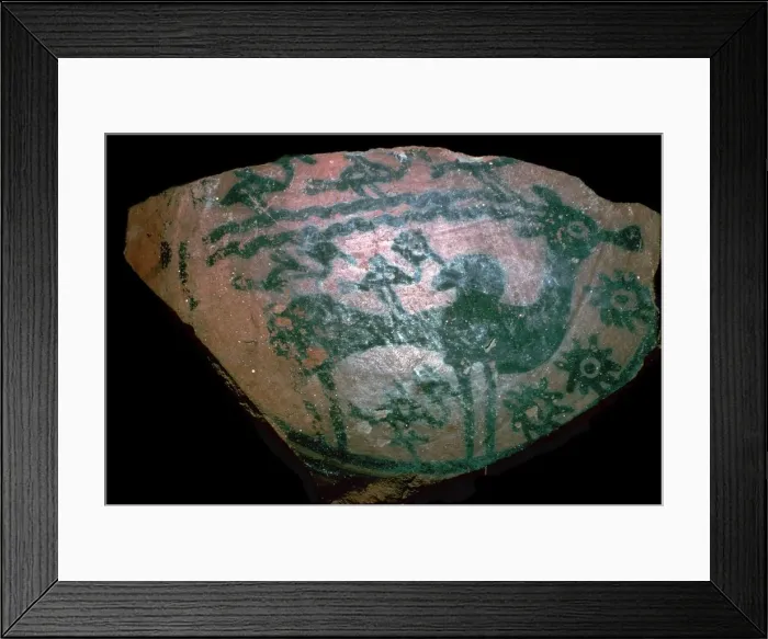 Framed Print : Pakistani sherd painted with stylised humped bull, 18th century BC Framed Print : Pakistani sherd painted with stylised humped bull, 18th century BC