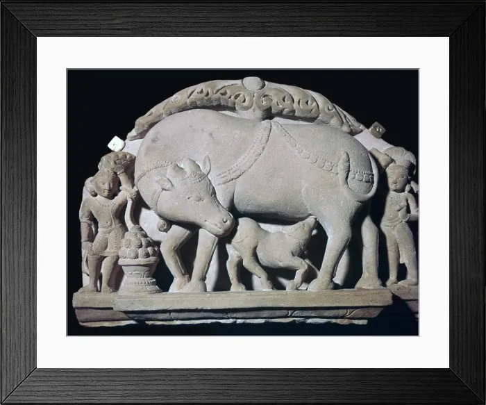 Framed Print : Young god Khrishna with a cow and his half-brother Bala Rama, 10th century Framed Print : Young god Khrishna with a cow and his half-brother Bala Rama, 10th century