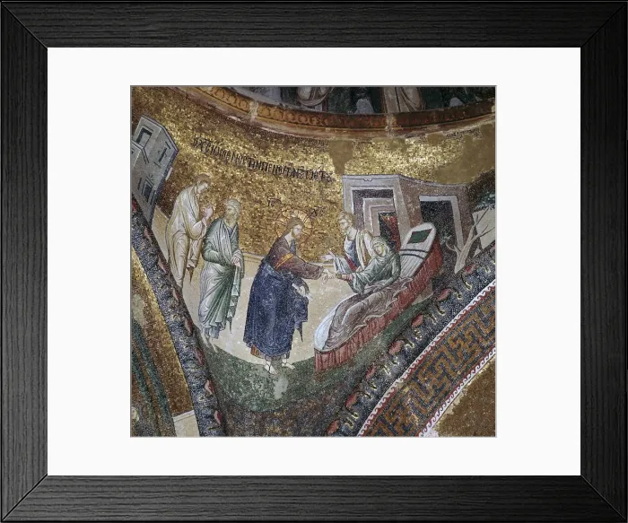 Framed Print : Byzantine mosaic of the rising of Peters wifes mother, 14th century Framed Print : Byzantine mosaic of the rising of Peters wifes mother, 14th century