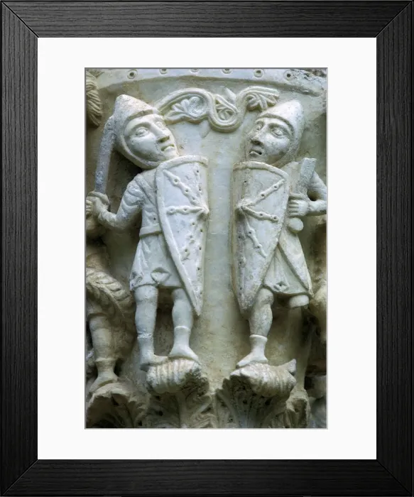 Framed Print : Detail of a column showing Norman Soldiers, 12th century Framed Print : Detail of a column showing Norman Soldiers, 12th century