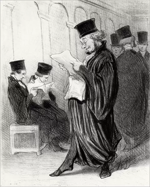 Lawyer Chabotard while reading in a legal journal a eulogy on himself, 1846