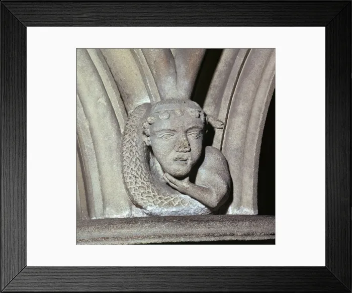 Framed Print : Stone carving in the Chapter House of Southwell Minster, 12th century Framed Print : Stone carving in the Chapter House of Southwell Minster, 12th century