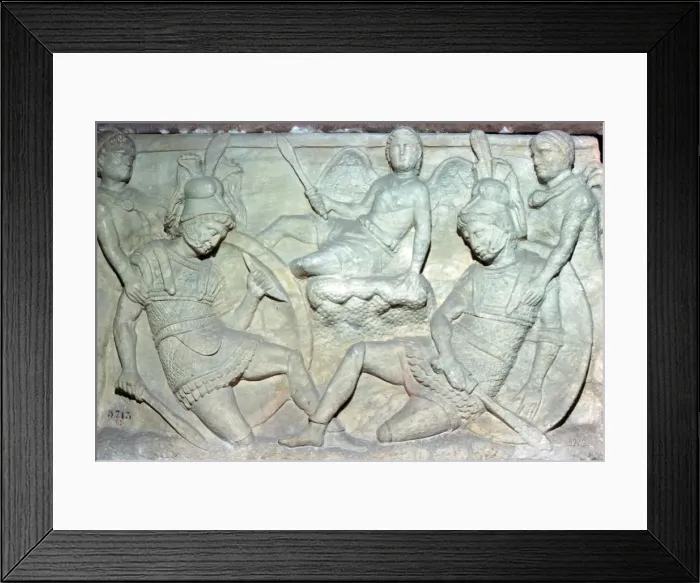 Framed Print : Detail of an Etruscan sarcophagus from Chiusi showing the death of Eteocles and Polynices Framed Print : Detail of an Etruscan sarcophagus from Chiusi showing the death of Eteocles and Polynices