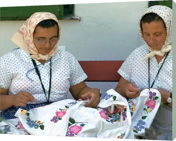 Two Hungarian women embroidering. Artist: CM Dixon
