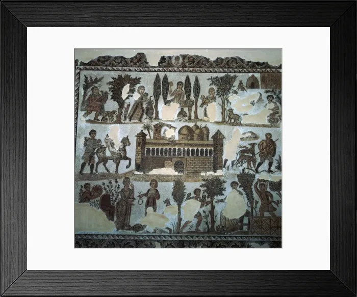 Framed Print : Roman mosaic of a villa, 4th century Framed Print : Roman mosaic of a villa, 4th century