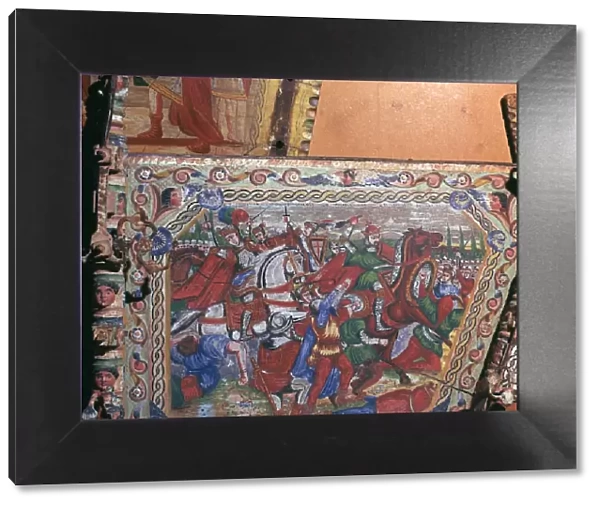 Depiction of the battle of Capua in 1501 on a painted cart, 16th century