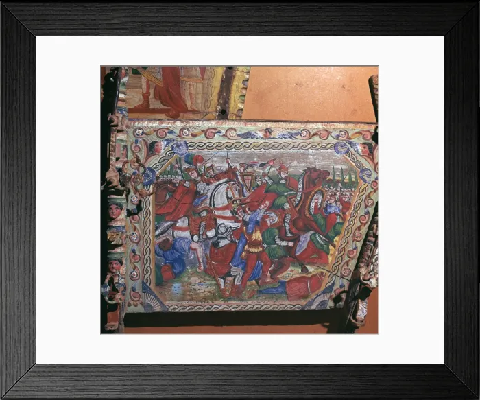 Framed Print : Depiction of the battle of Capua in 1501 on a painted cart, 16th century Framed Print : Depiction of the battle of Capua in 1501 on a painted cart, 16th century