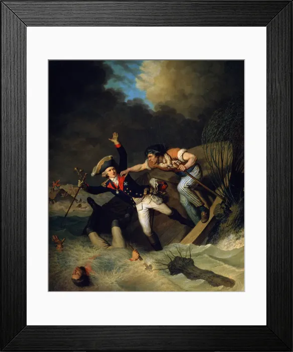 Framed Print : The death of Duke Leopold of Brunswick during a flood in Brunswick, Germany, 1785. Artist: Pierre Alexandre Wille Framed Print : The death of Duke Leopold of Brunswick during a flood in Brunswick, Germany, 1785. Artist: Pierre Alexandre Wille