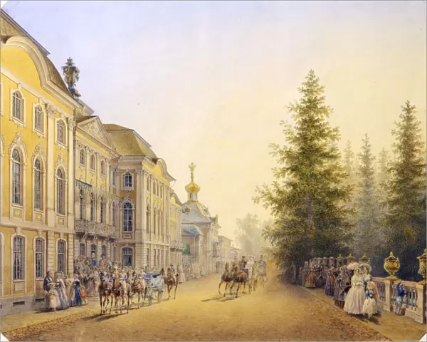 The Main Entrance of the Great Palace in the Peterhof, 1852. Artist: Vasilij Semenovic Sadovnikov