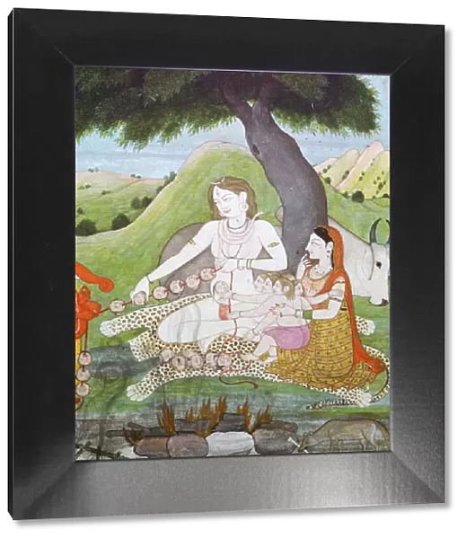 Holy family at the Burning Ground, showing Siva, Parvati, and Ghanesh, 19th century