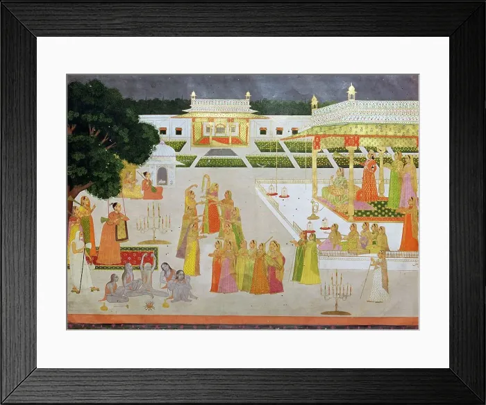 Framed Print : A Mughal painting of a princess and her ladies celebrating Diwali Framed Print : A Mughal painting of a princess and her ladies celebrating Diwali