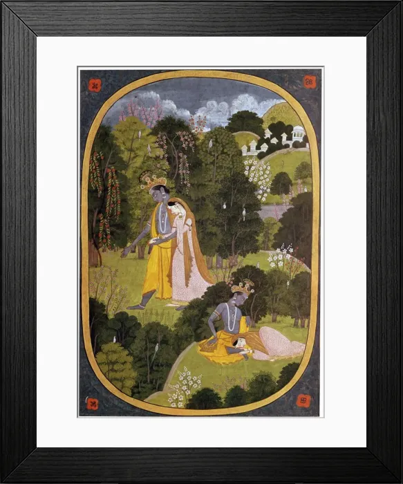 Framed Print : Painting of Radha and Khrishna in a grove Framed Print : Painting of Radha and Khrishna in a grove