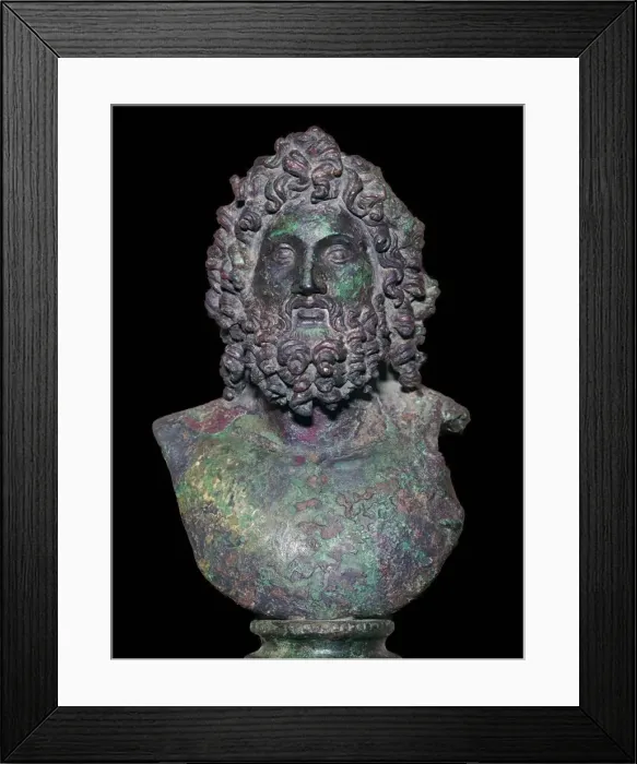 Framed Print : Roman bronze bust of the god Serapis, 4th century Framed Print : Roman bronze bust of the god Serapis, 4th century