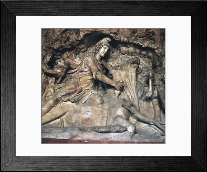 Framed Print : Roman depiction of Mithras killing the bull, 3rd century Framed Print : Roman depiction of Mithras killing the bull, 3rd century