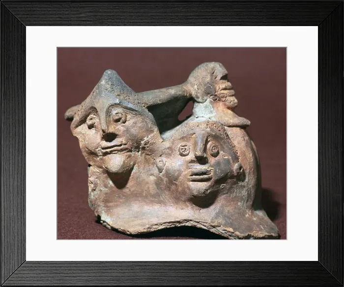 Framed Print : Romano-Celtic pot with human heads, 3rd century Framed Print : Romano-Celtic pot with human heads, 3rd century