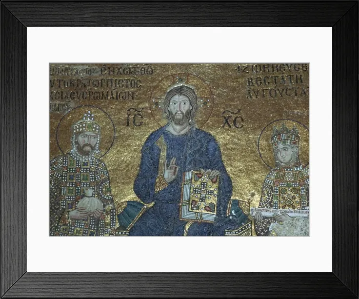 Framed Print : Byzantine mosaic showing Christ enthroned between earthly rulers, 12th century Framed Print : Byzantine mosaic showing Christ enthroned between earthly rulers, 12th century