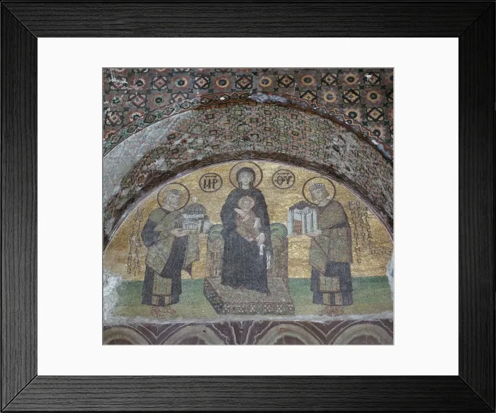 Framed Print : Byzantine mosaic of the Virgin with Justinian and Constantine Framed Print : Byzantine mosaic of the Virgin with Justinian and Constantine