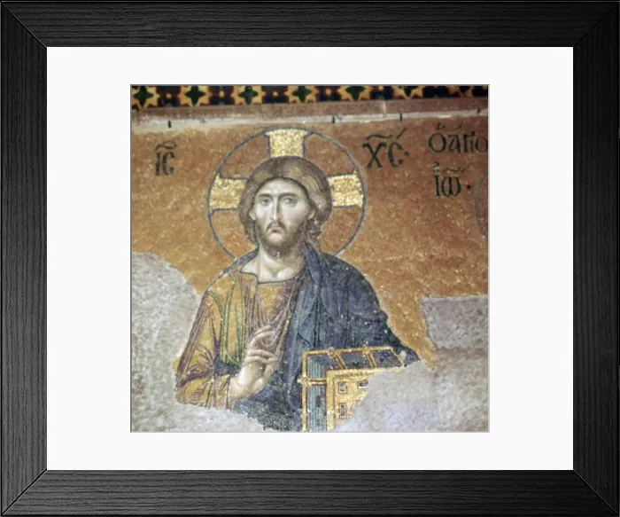 Framed Print : Detail of a Byzantine mosaic of Christ, 12th century Framed Print : Detail of a Byzantine mosaic of Christ, 12th century