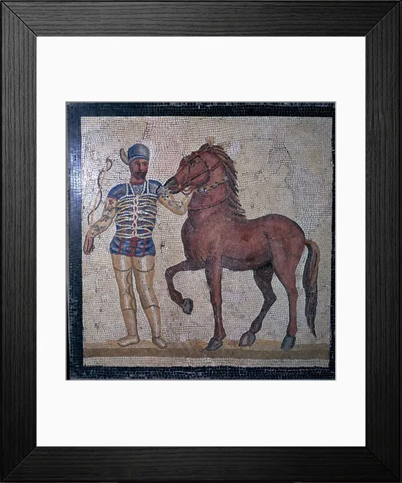 Framed Print : Roman mosaic of a charioteer, 1st century Framed Print : Roman mosaic of a charioteer, 1st century