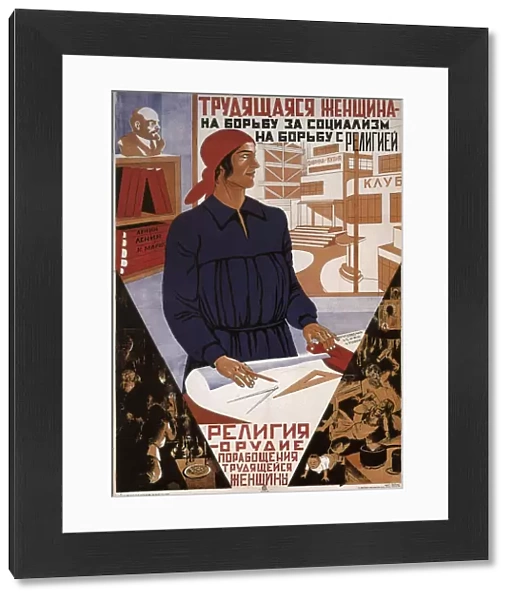 Working woman in the struggle for socialism, struggle against religion, 1931. Artist: Klinch (Petrushansky), Boris Grigoryevich (1892-1946)
