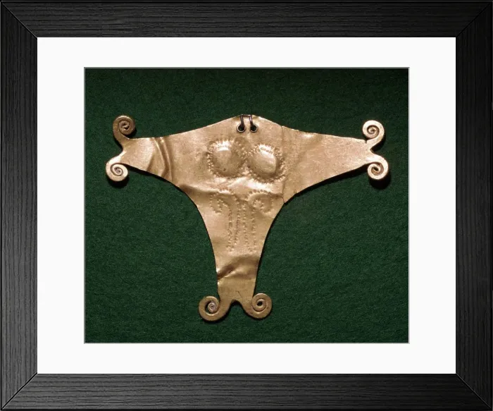 Framed Print : Gold cross-shaped idol from the Moigard treasure, 31st century BC Framed Print : Gold cross-shaped idol from the Moigard treasure, 31st century BC