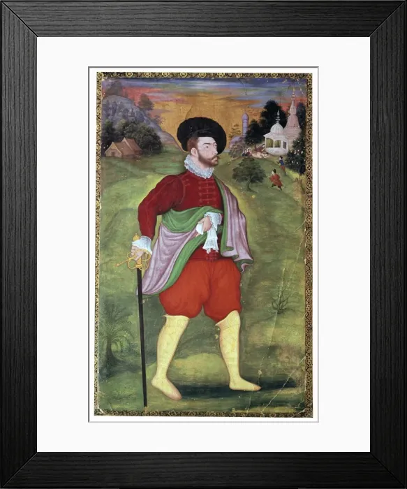 Framed Print : Mughal portrait of a european, 16th century Framed Print : Mughal portrait of a european, 16th century
