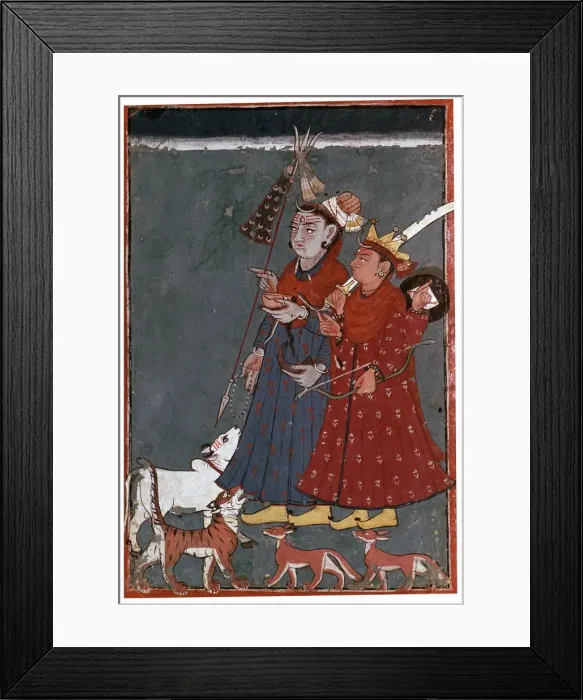 Framed Print : Painting of the gods Siva and Khrishna accompanied by a bull, tiger, and jackals Framed Print : Painting of the gods Siva and Khrishna accompanied by a bull, tiger, and jackals