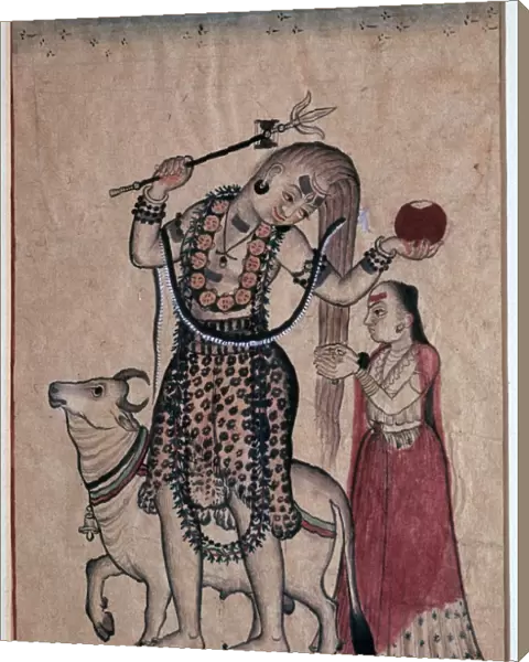 Siva with the bull, Nandi, followed by his consort Parvati, 18th century