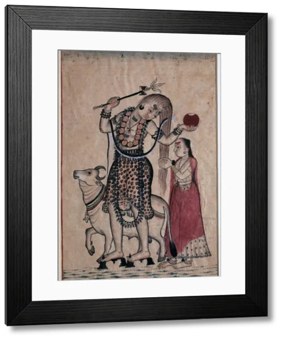 Framed Print : Siva with the bull, Nandi, followed by his consort Parvati, 18th century Framed Print : Siva with the bull, Nandi, followed by his consort Parvati, 18th century