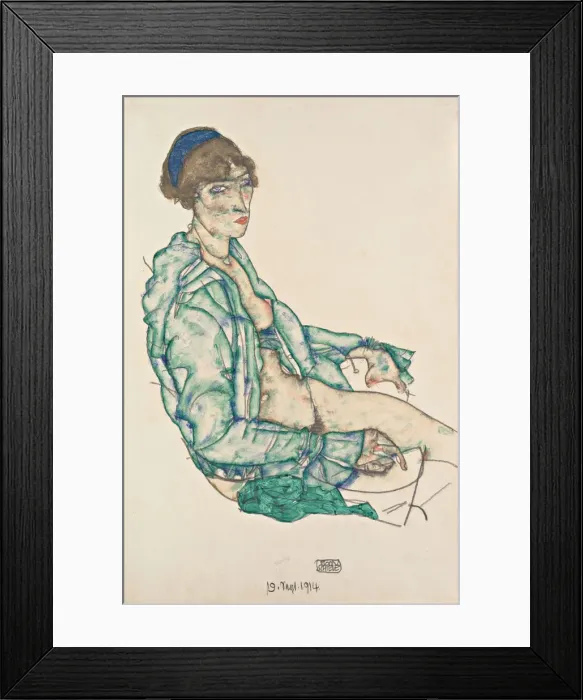 Framed Print : Sitting Semi-Nude with Blue Hairband, 1914. Artist: Schiele, Egon (1890?1918) Framed Print : Sitting Semi-Nude with Blue Hairband, 1914. Artist: Schiele, Egon (1890?1918)