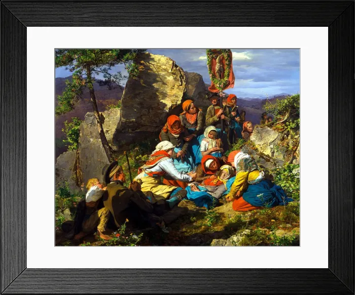 Framed Print : The Interrupted Pilgrimage (The Sick Pilgrim), 1858. Artist: Waldmuller, Ferdinand Georg (1793-1865) Framed Print : The Interrupted Pilgrimage (The Sick Pilgrim), 1858. Artist: Waldmuller, Ferdinand Georg (1793-1865)