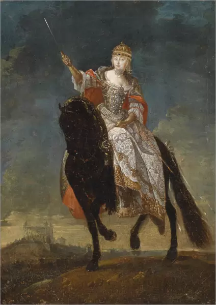Maria Theresia as Queen of Hungary on the crowning hill of Pressburg, Mid of the 18th cen Artist: Anonymous