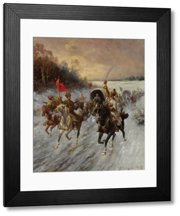 Framed Print : The Siberian gold convoy, 1900s-1910s. Artist: Baumgartner-Stoiloff, Adolf (1850-1924) Framed Print : The Siberian gold convoy, 1900s-1910s. Artist: Baumgartner-Stoiloff, Adolf (1850-1924)