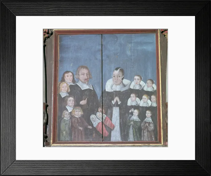 Framed Print : Norwegian painting showing a family with fourteen children, 17th century Framed Print : Norwegian painting showing a family with fourteen children, 17th century